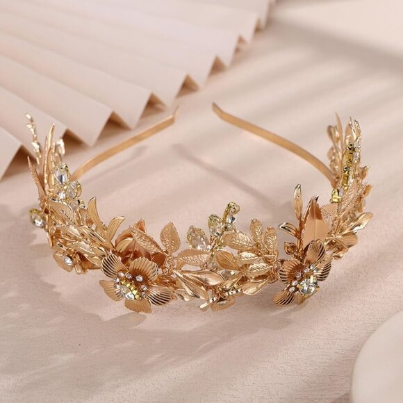 Vintage Gold Flower Leaf Headband Bridal Tiara Hair Accessories for Women main image 7